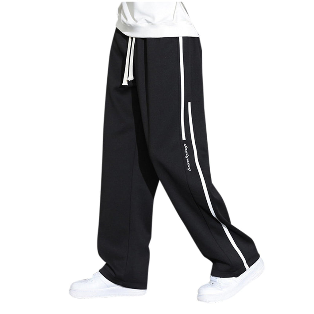 Baggy Pantaloni da jogging da uomo, dritti con strisce laterali, Y2k, alla moda, per skateboard, casual, semplici, pantaloni chino con elastico in vita, leggeri e larghi