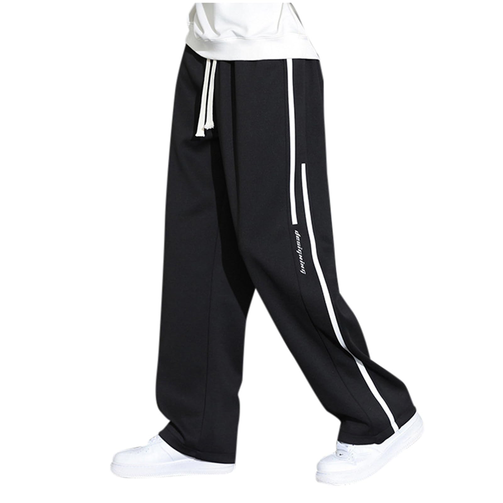 Baggy Pantaloni da jogging da uomo, dritti con strisce laterali, Y2k, alla moda, per skateboard, casual, semplici, pantaloni chino con elastico in vita, leggeri e larghi