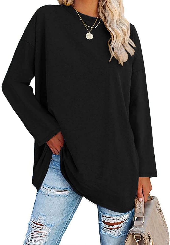 Ebifin Maglia Manica Lunga Donna Oversize T-Shirt Girocollo Maglietta Maglione Maglie Lunghe.