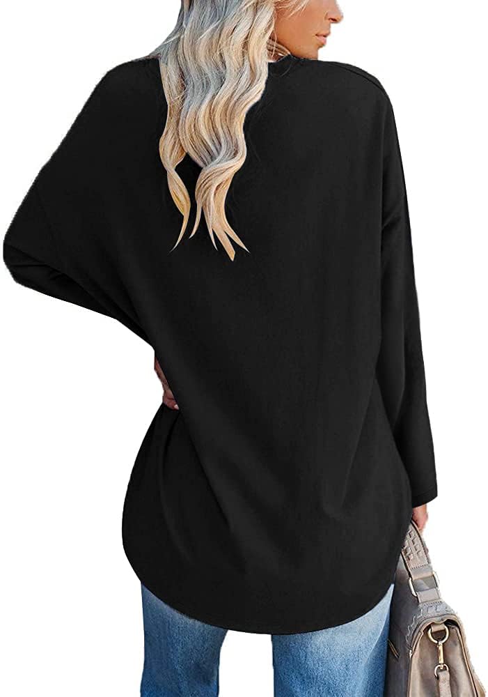 Ebifin Maglia Manica Lunga Donna Oversize T-Shirt Girocollo Maglietta Maglione Maglie Lunghe.