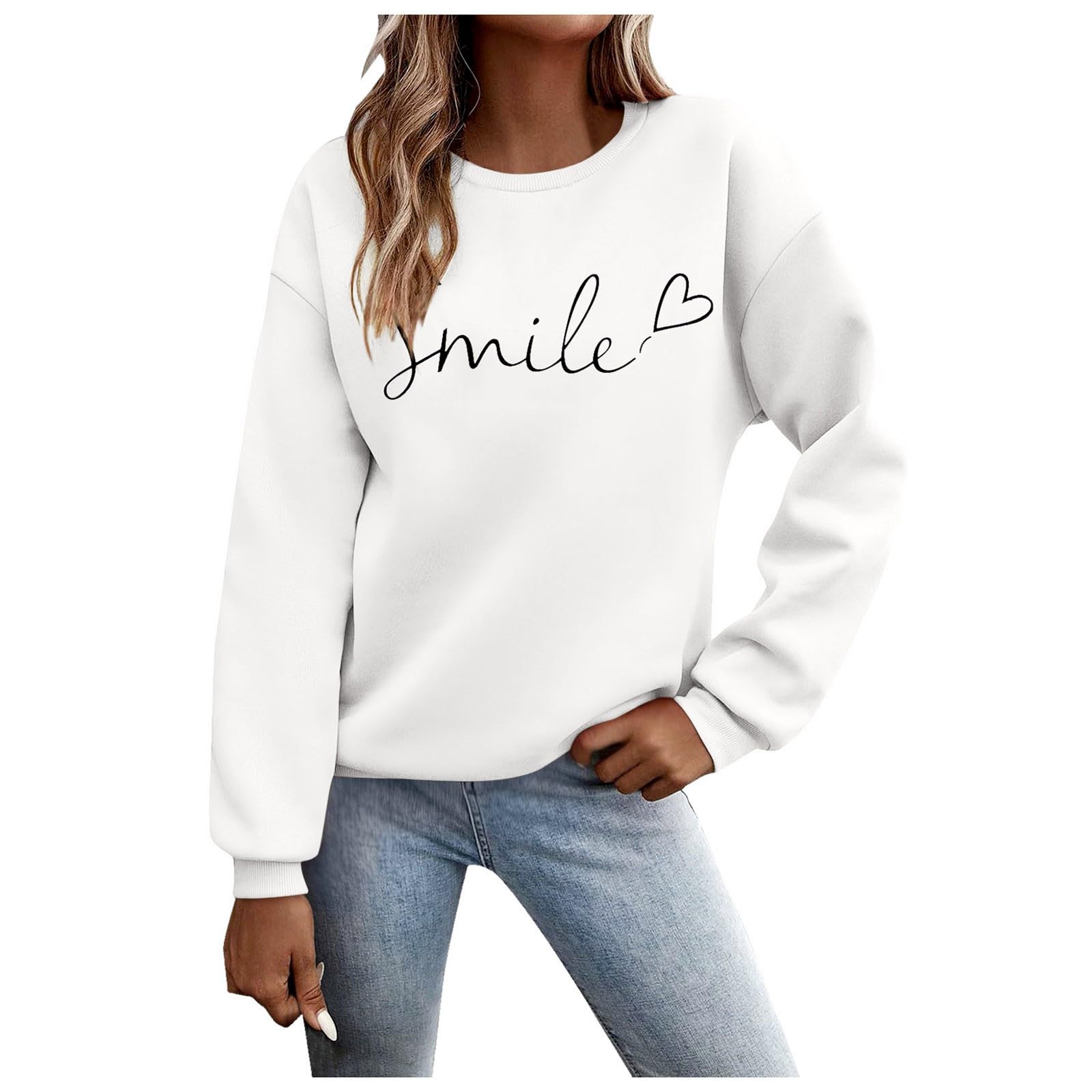 Felpa Donna - Felpa con Lettere Stampato Maniche Lunghe Girocollo Maglione Autunno Inverno Donna Lettere Stampato Comodo Casual Top Sportivo Streetwear Top