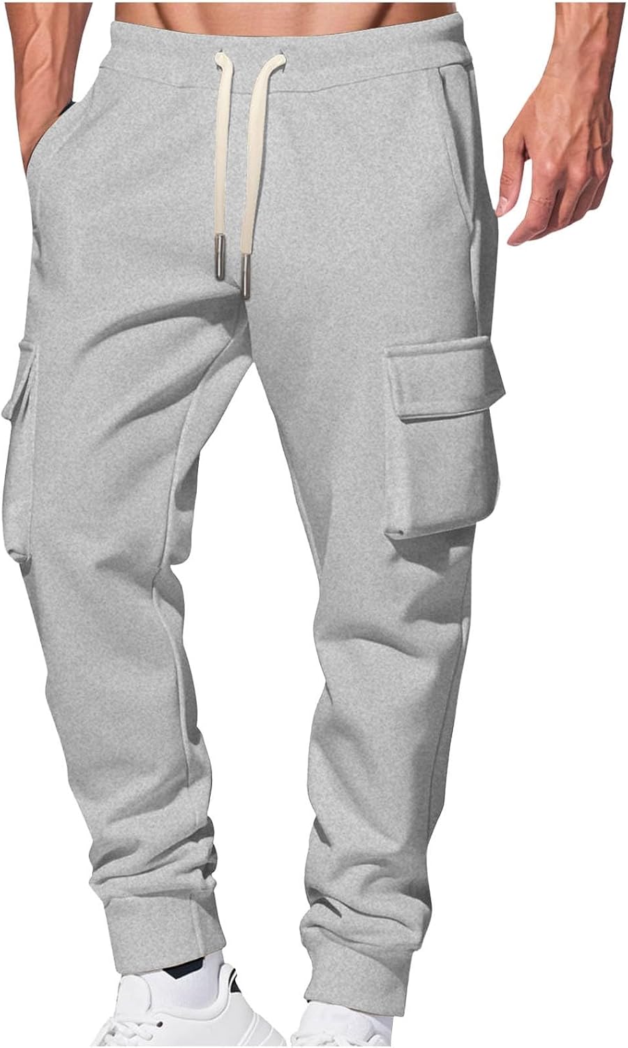 Pantaloni aderenti spessi Pantaloni Cargo da lavoro da uomo Pantaloni invernali con tasche Pantaloni da jogging con coulisse Casual e semplice tinta unita