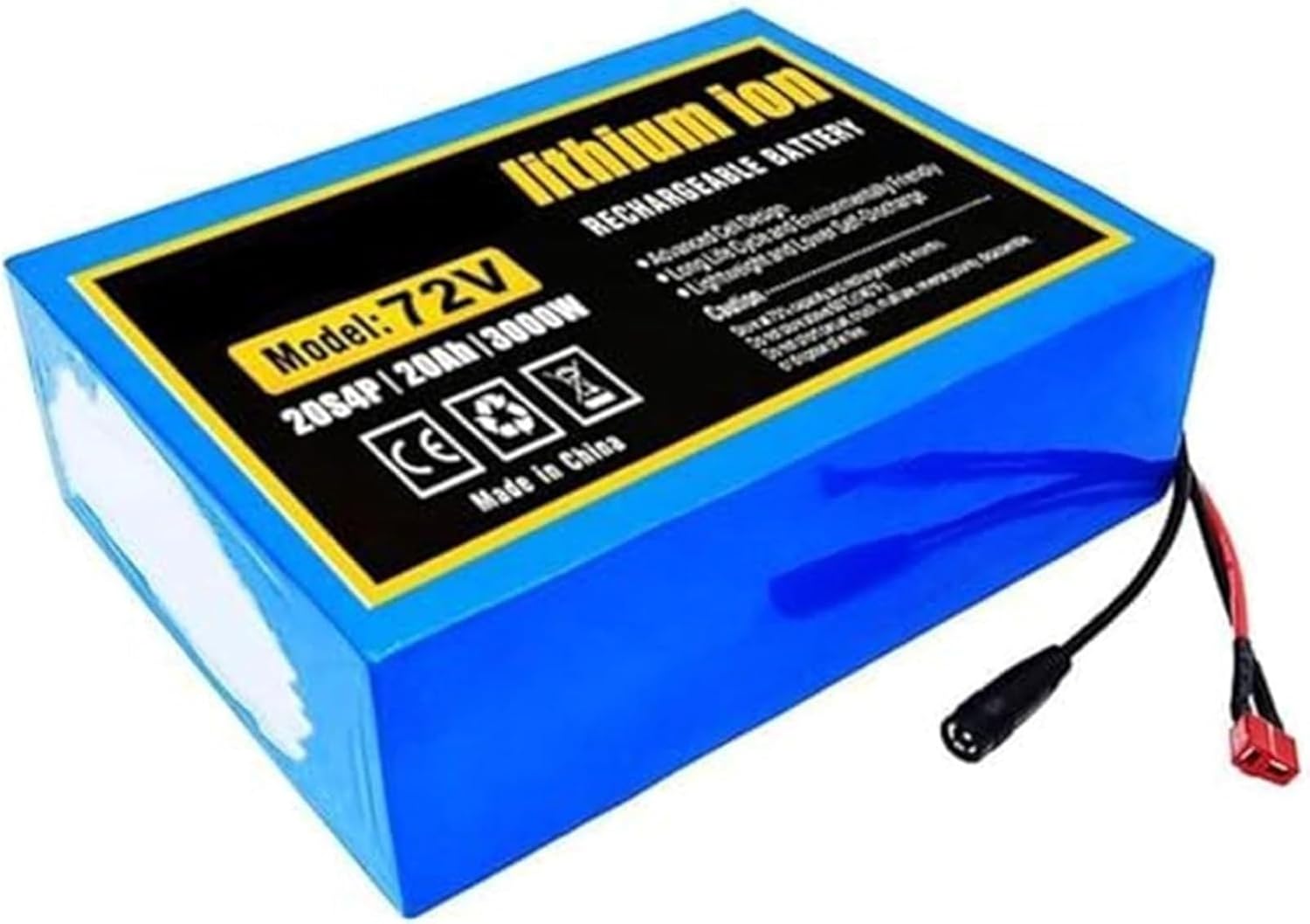 Batteria Agli Ioni Di Litio Per Bici Elettrica 72 V 20 Ah Con Caricabatterie, 20S4P Per Motori Di Biciclette E Scooter Elettrici Da 1000 W ~ 3000 W 72V 20AH,T+DC