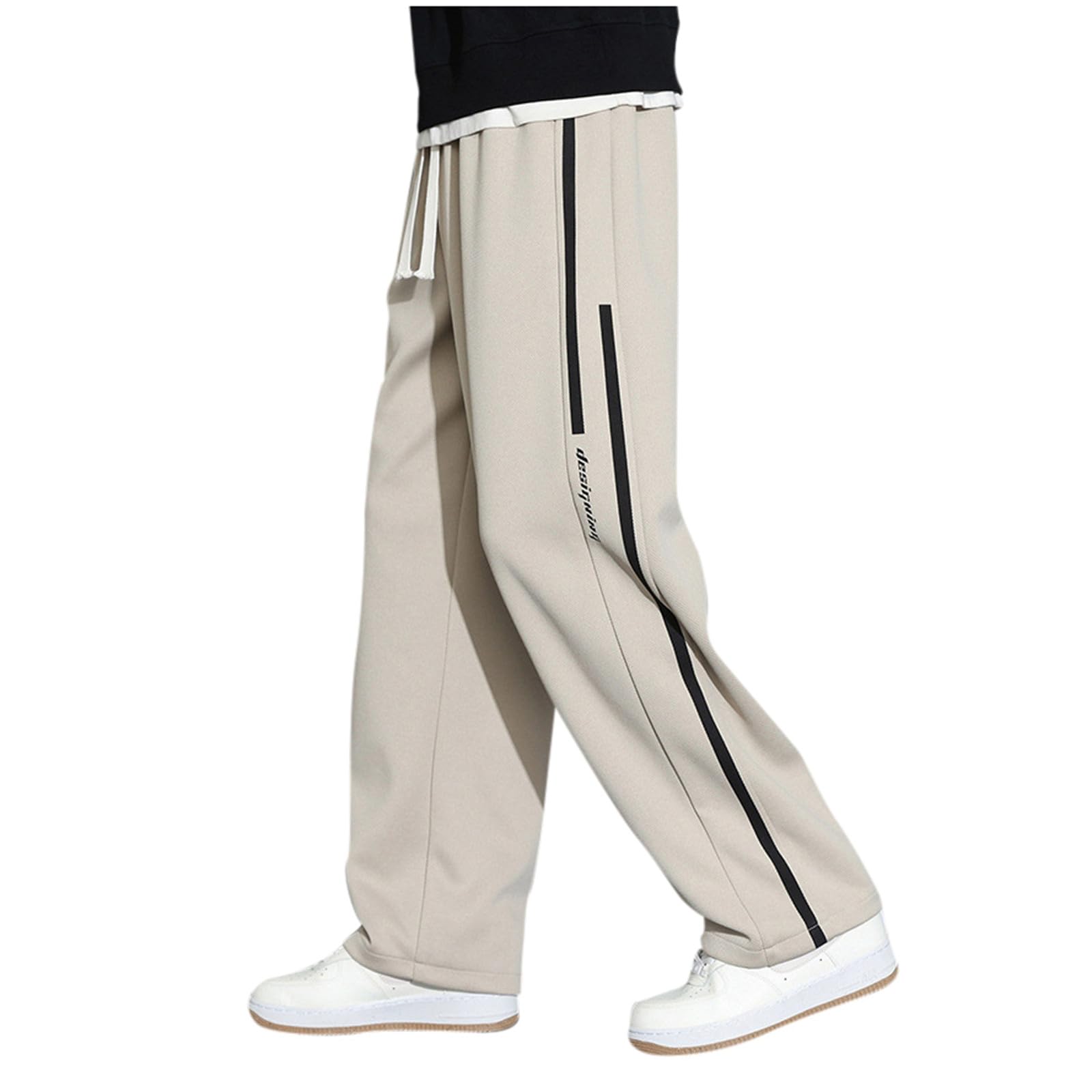 Baggy Pantaloni da jogging da uomo, dritti con strisce laterali, Y2k, alla moda, per skateboard, casual, semplici, pantaloni chino con elastico in vita, leggeri e larghi