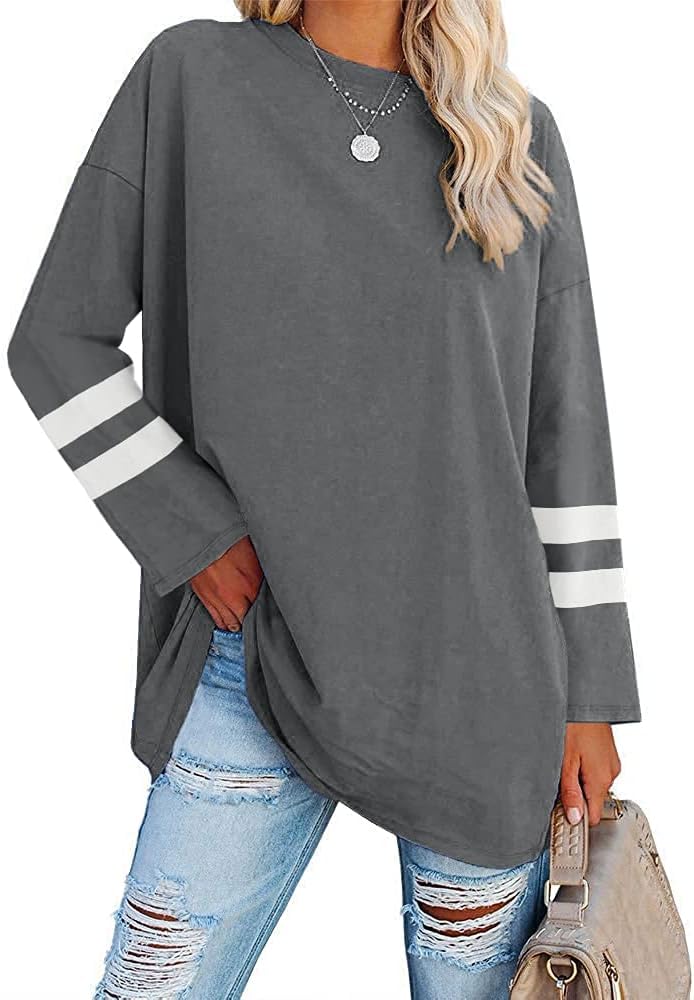 Ebifin Maglia Manica Lunga Donna Oversize T-Shirt Girocollo Maglietta Maglione Maglie Lunghe.