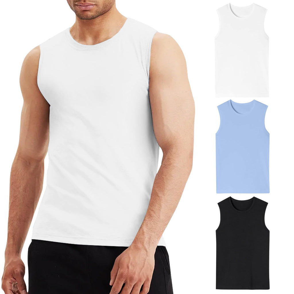 LiKing Pacco da 3/6 Canotta Uomo,100% Cotone,Tank Top Sportive Allenamento Canotte Elasticizzato Stringer Vest,Senza Maniche,con Scollo Rotondo,Casual Canotte estive Smanicato Uomo