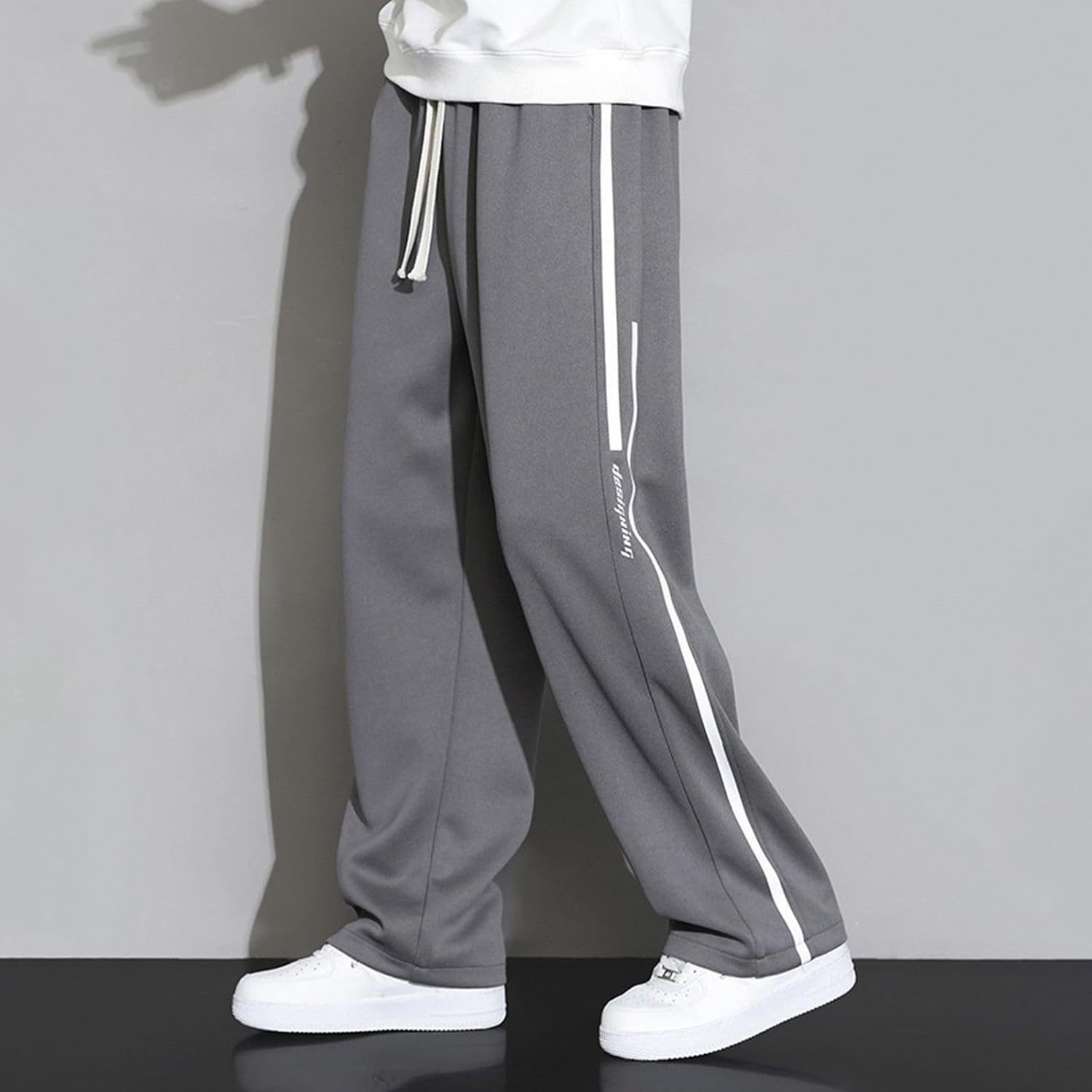 Baggy Pantaloni da jogging da uomo, dritti con strisce laterali, Y2k, alla moda, per skateboard, casual, semplici, pantaloni chino con elastico in vita, leggeri e larghi