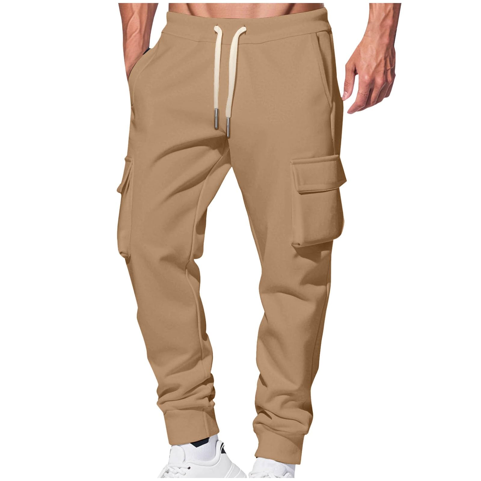 Pantaloni aderenti spessi Pantaloni Cargo da lavoro da uomo Pantaloni invernali con tasche Pantaloni da jogging con coulisse Casual e semplice tinta unita