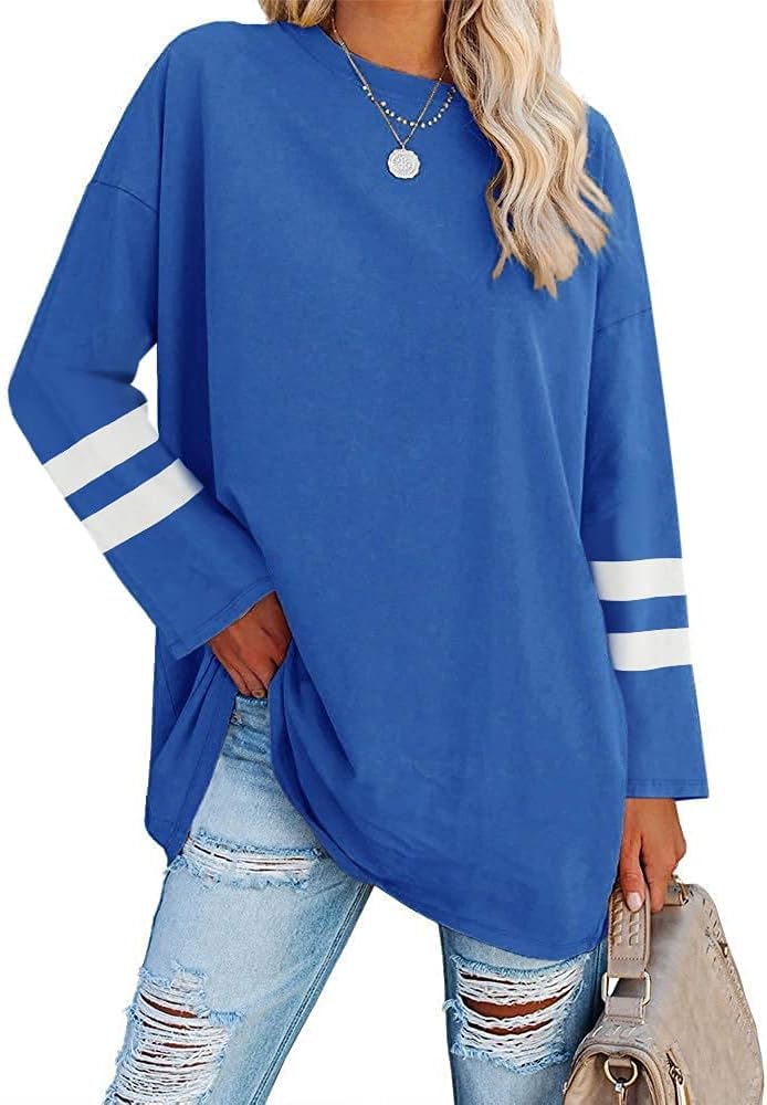 Ebifin Maglia Manica Lunga Donna Oversize T-Shirt Girocollo Maglietta Maglione Maglie Lunghe.