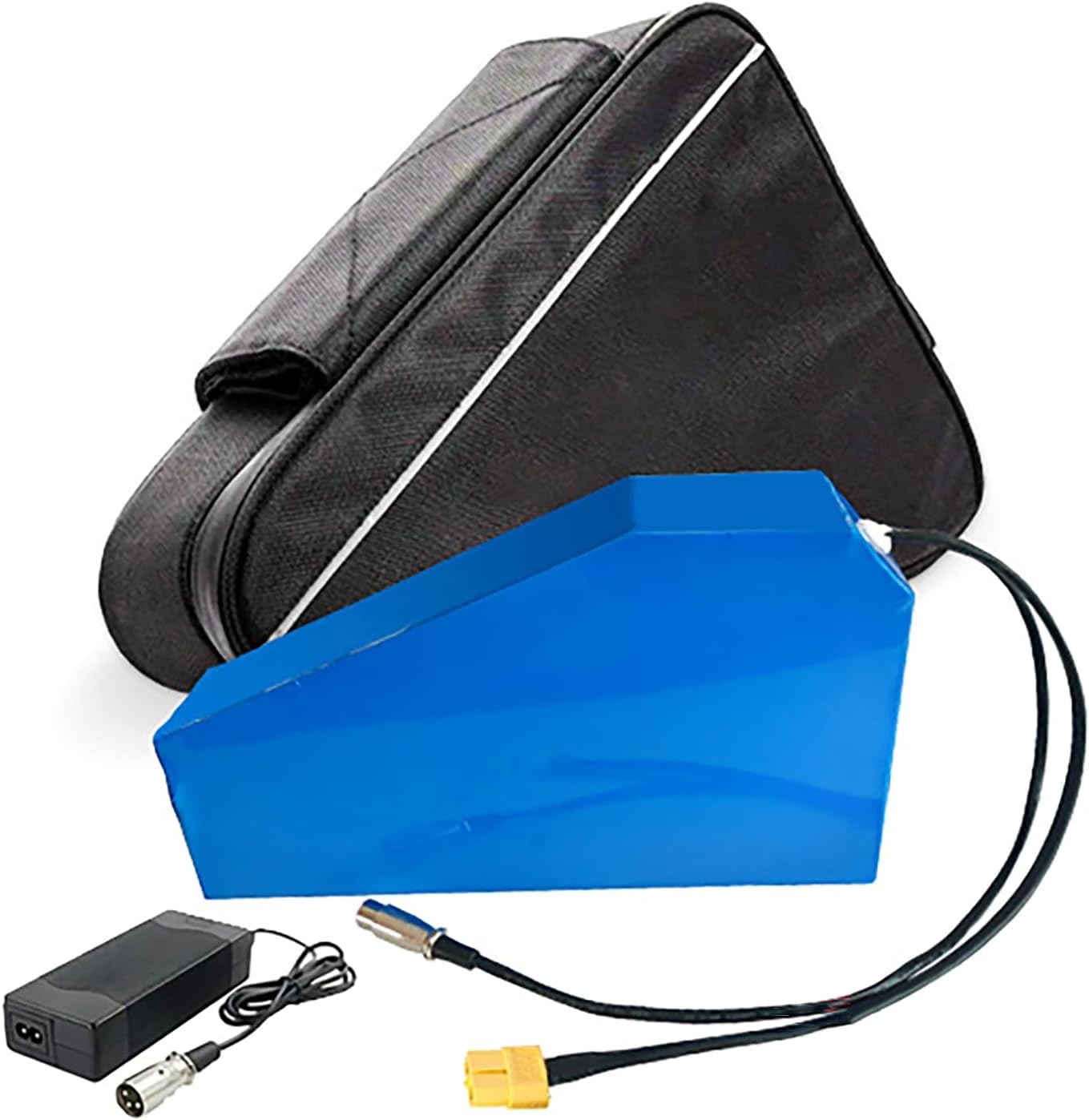 Batteria triangolare per bici elettrica, 36 V, 48 V, 52 V, 20 Ah – 30 Ah, batteria al litio con caricabatterie rapido + BMS + borsa triangolare, per motori da 0 a 2000 W, 36 V, 22,5 Ah (XT60)