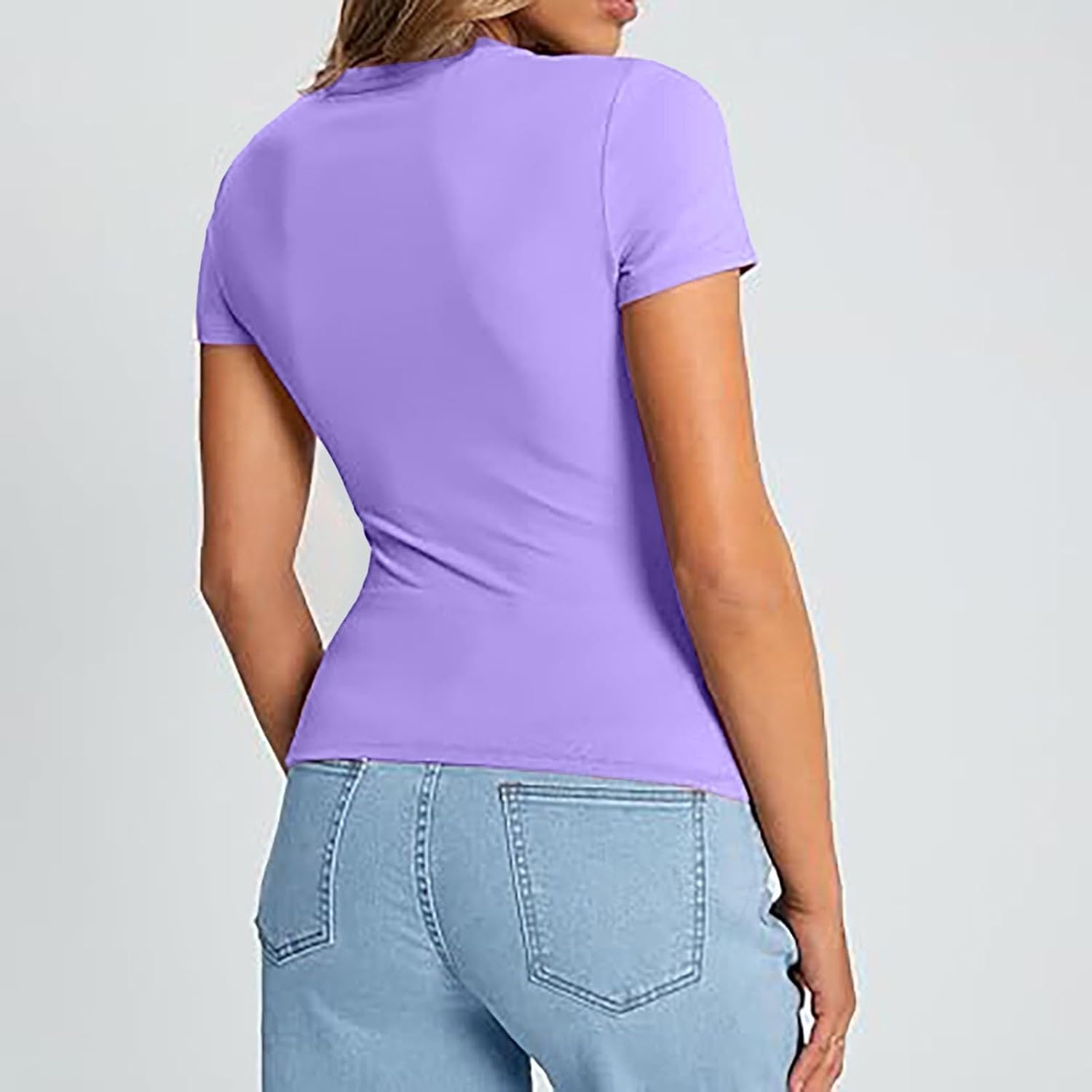 Bodycon Basic Tee Tops, Shirts Stretchy, Tinta unita Slim, Fitted Manica Corta da Donna, Fit Girocollo, Attillante, Extra, Maglietta da donna, morbida, 100% cotone