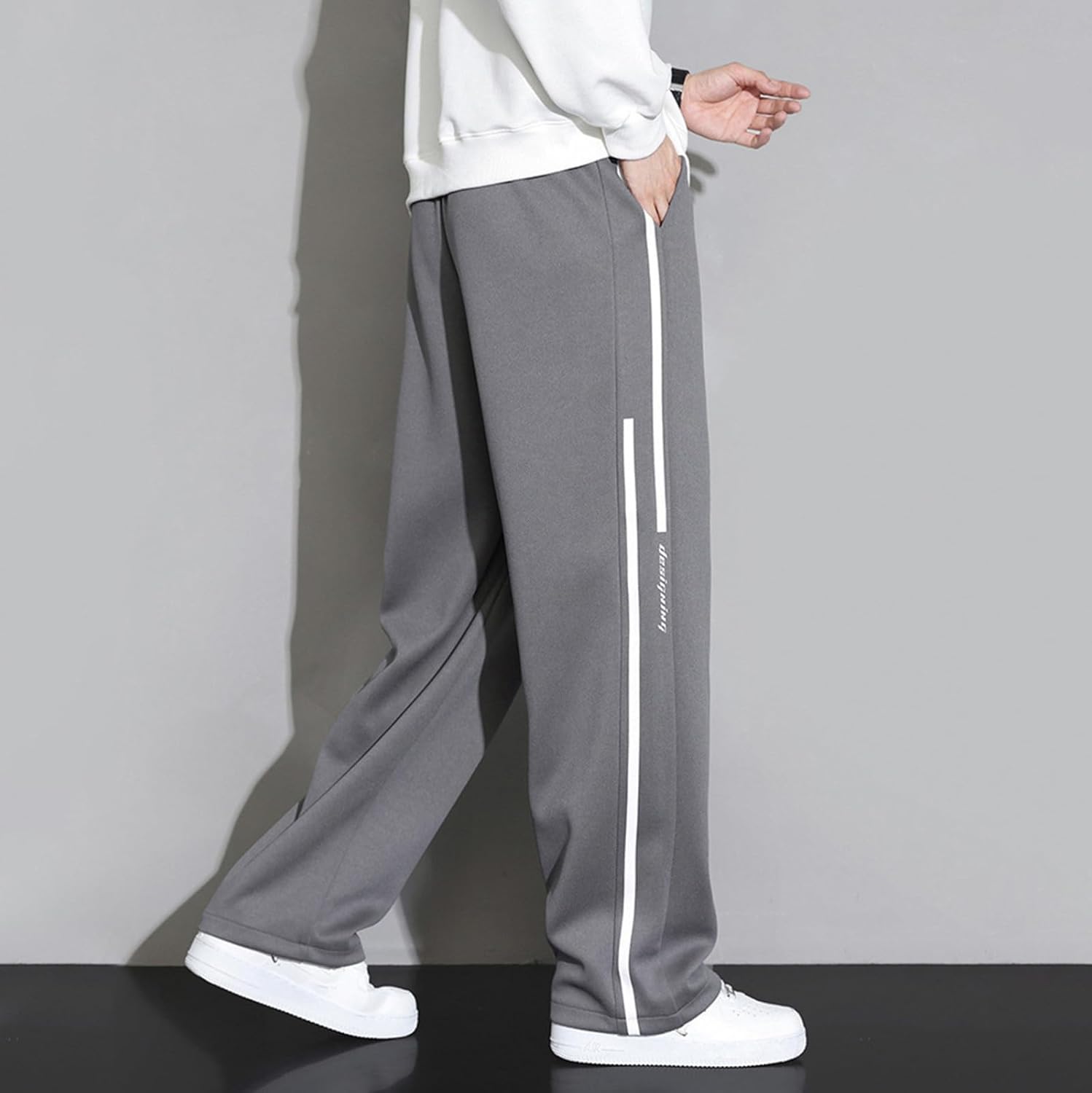 Baggy Pantaloni da jogging da uomo, dritti con strisce laterali, Y2k, alla moda, per skateboard, casual, semplici, pantaloni chino con elastico in vita, leggeri e larghi