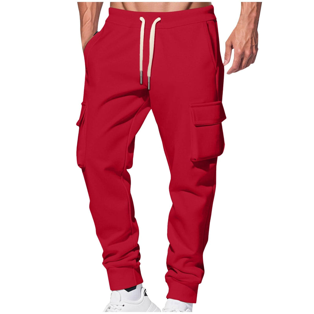 Pantaloni aderenti spessi Pantaloni Cargo da lavoro da uomo Pantaloni invernali con tasche Pantaloni da jogging con coulisse Casual e semplice tinta unita