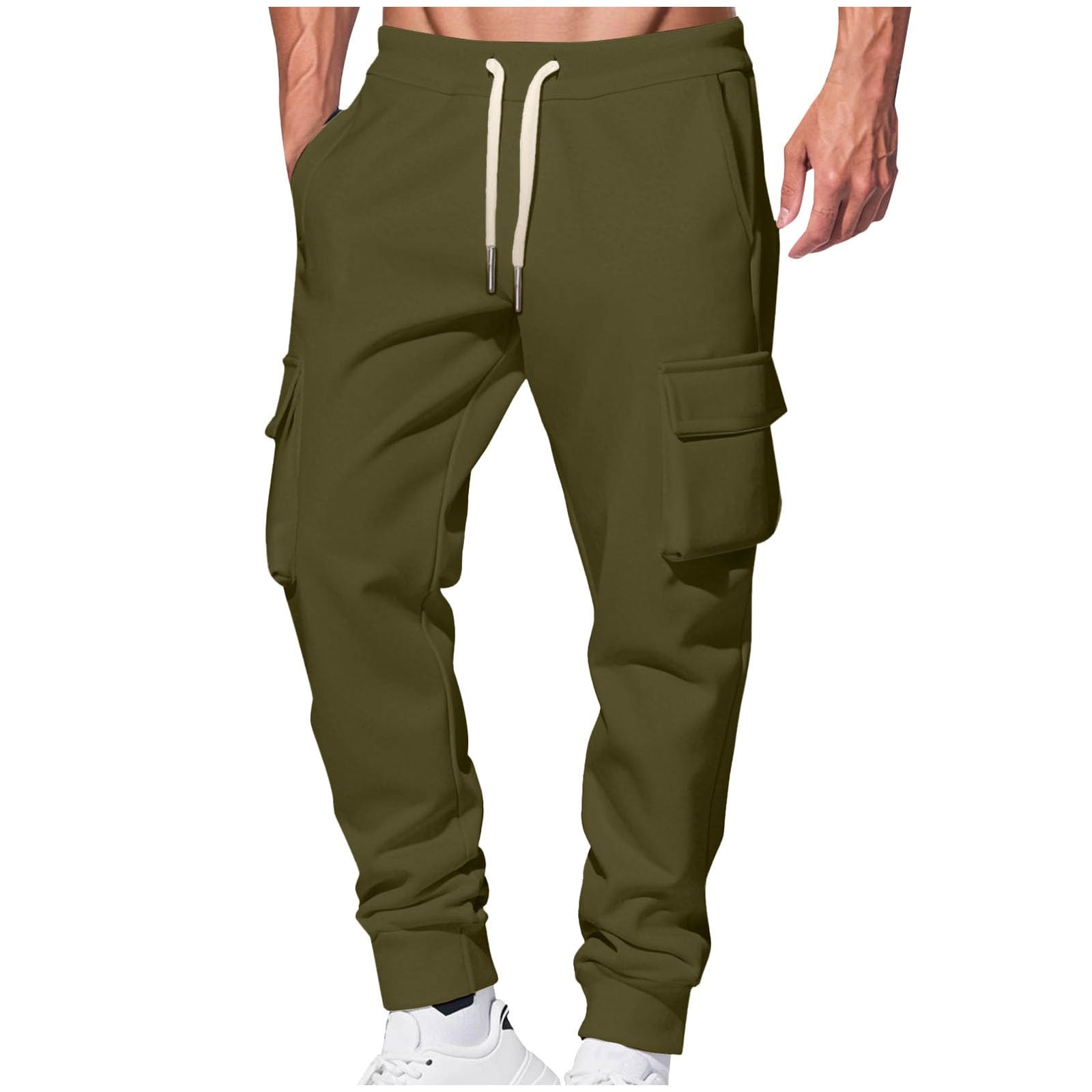 Pantaloni aderenti spessi Pantaloni Cargo da lavoro da uomo Pantaloni invernali con tasche Pantaloni da jogging con coulisse Casual e semplice tinta unita
