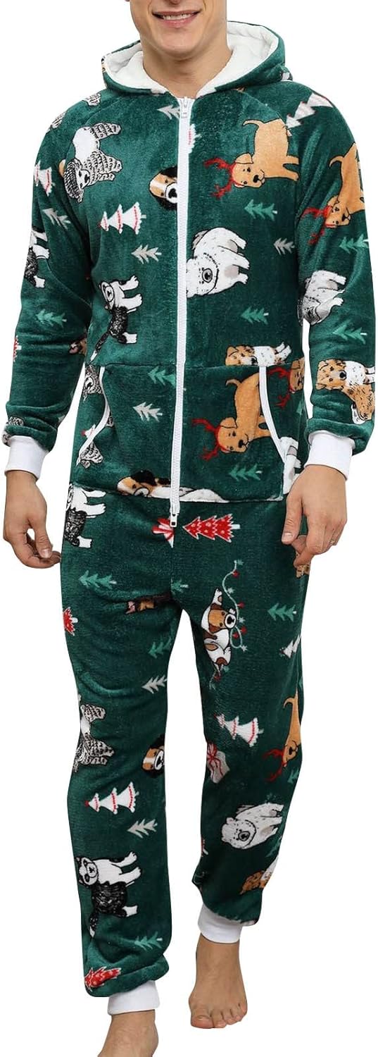 Tutina natalizia da uomo, in flanella, in pile, per la casa, alla moda, a maniche lunghe, pigiama intero invernale, imbottito, termico, per la casa, biancheria da notte