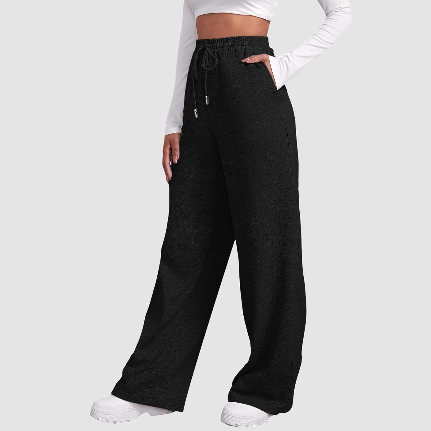 Pantaloni sportivi da donna in cotone lunghi Pantaloni della tuta con tasca Elastici Cordoncino Joggers per il tempo libero Corsa Jogging Fitness