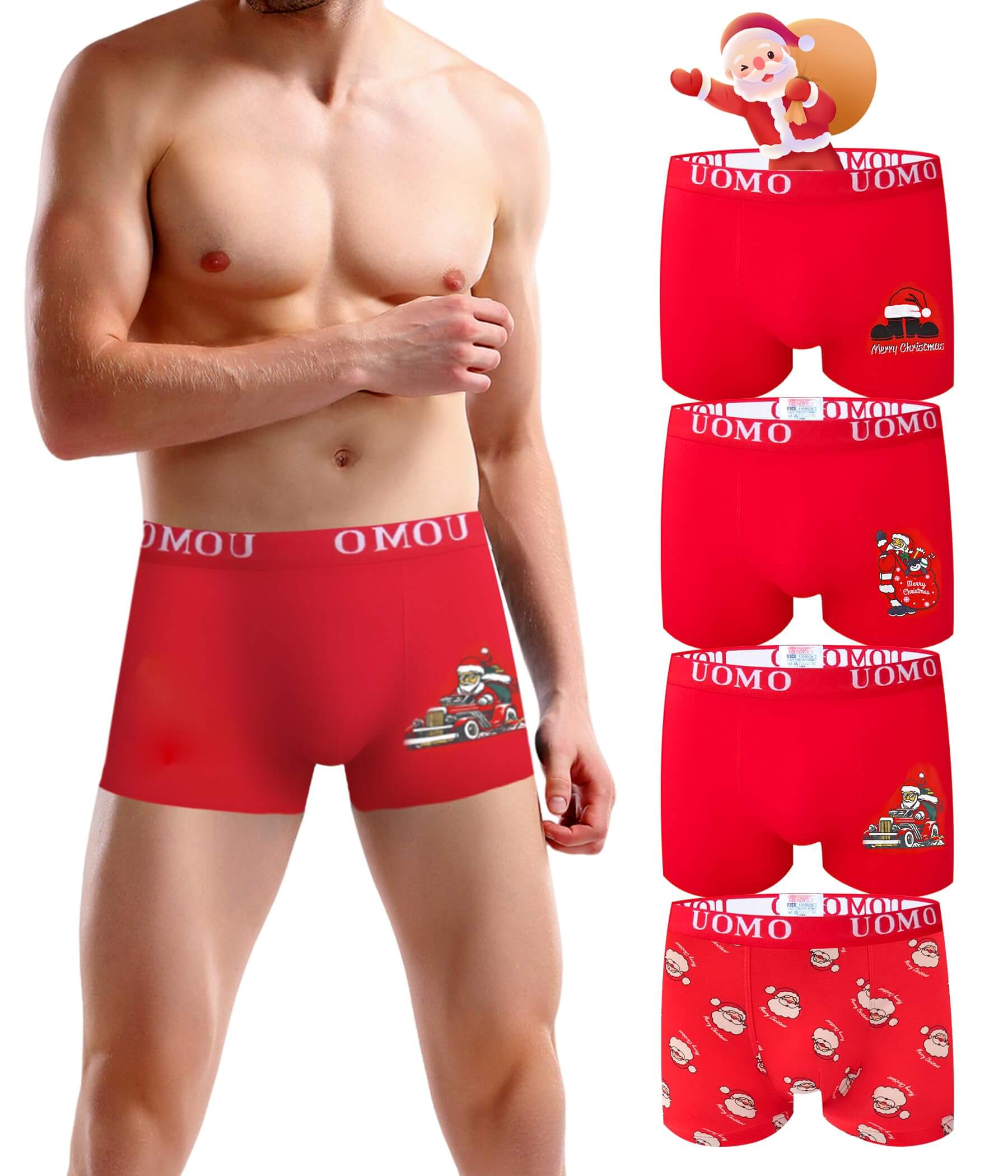 Trendy Boy Set da 4 Boxer in Cotone da Uomo – Boxer di Natale, vestibilità Regolare, Intimo Quotidiano Morbido e Traspirante