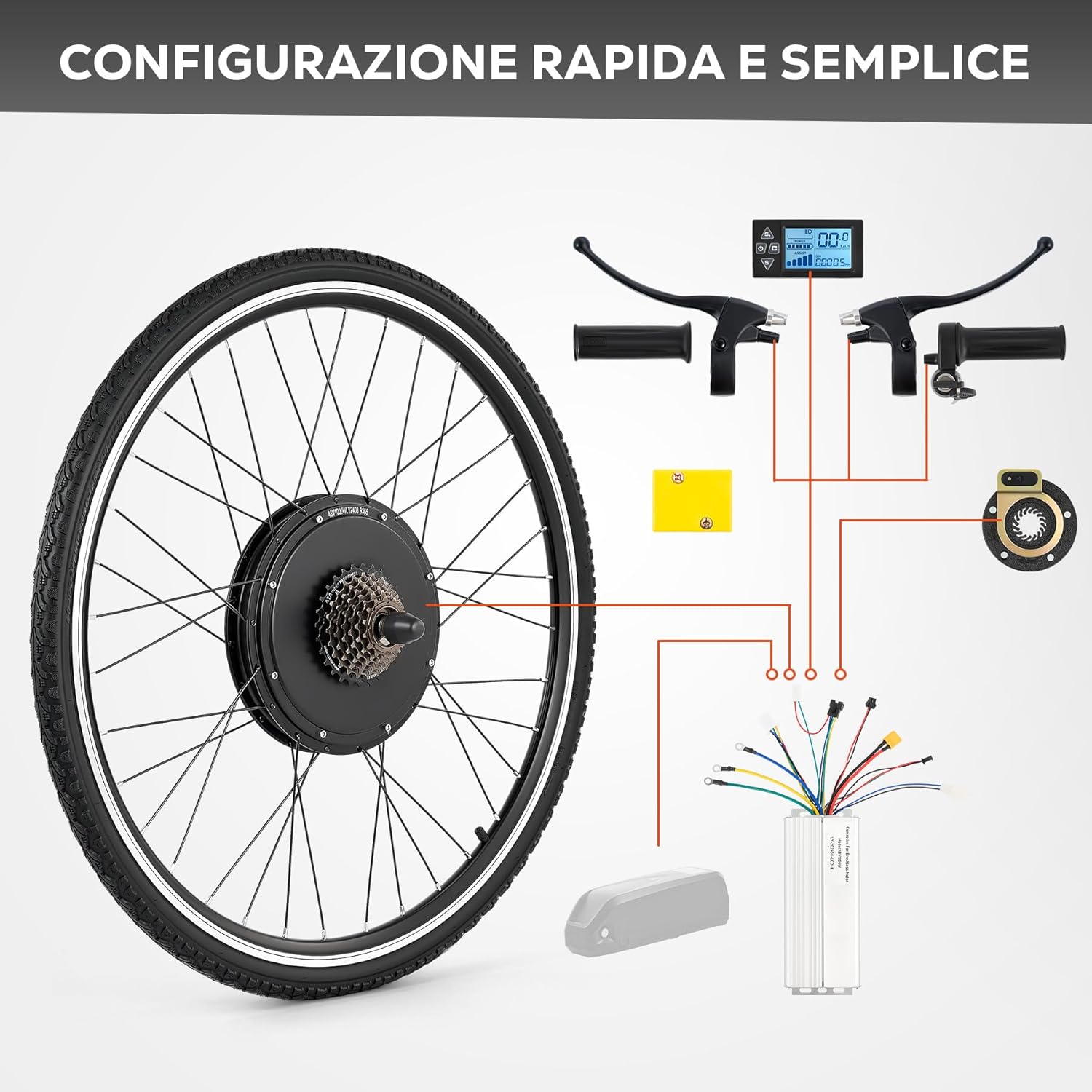 CO-Z 500W/1000W Kit Bici Elettrica 26/28 Pollici Kit Conversione Motore Bici Elettrica Ruota Posteriore e Anteriore Compatibile Batteria da 36V/48V con Pannello LCD e Sistema PAS