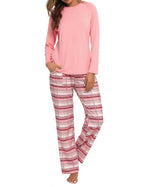 Uniexcosm Pigiama Donna, Pigiama a Quadri Donna Lungo Pigiama da Donna Cotone Leggero con Girocollo Pigiama 2 Pezzi Donna con Tasca Sciolto Accogliente per Casa e Casuale