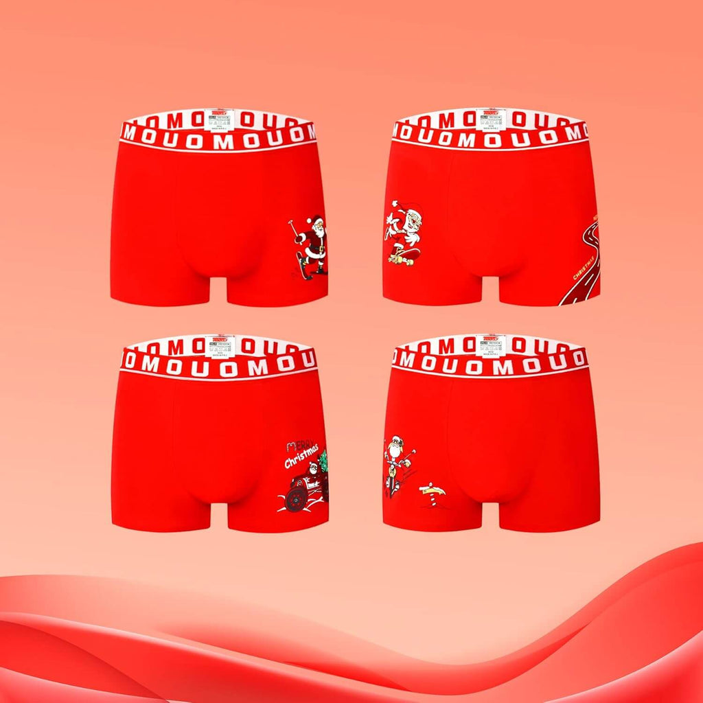 Trendy Boy Set da 4 Boxer in Cotone da Uomo – Boxer di Natale, vestibilità Regolare, Intimo Quotidiano Morbido e Traspirante