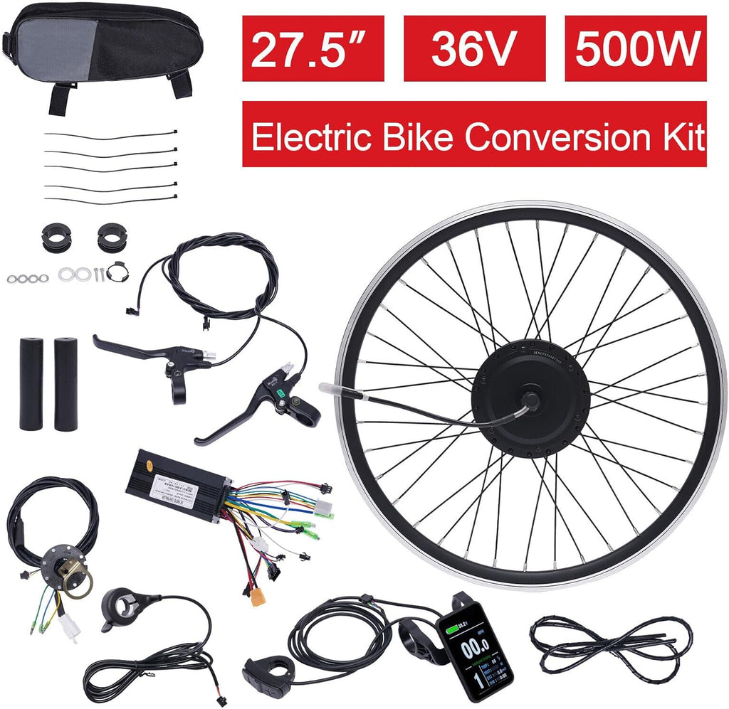 Kit di conversione per bicicletta elettrica, 27,5 pollici, 36 V, 500 W, motoreelettrico, max 35-40 km/h, con display LCD e trazione anteriore