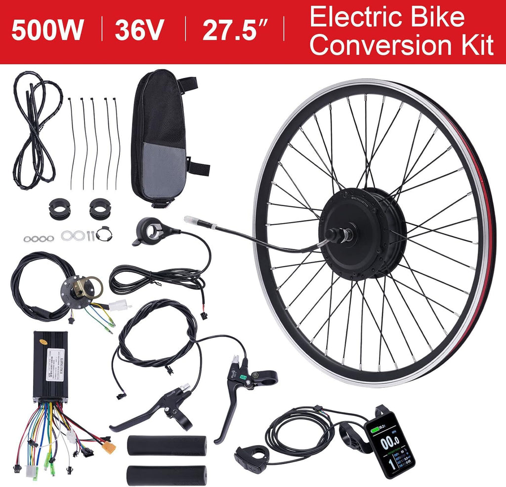 Kit di conversione per bicicletta elettrica, 27,5 pollici, 36 V, 500 W, motoreelettrico, max 35-40 km/h, con display LCD e trazione anteriore