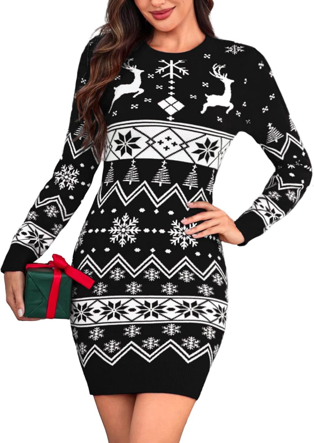 Vestito Donna Invernale Elegante Abito in Maglia Collo Alto/Girocollo Maglione Lungo Caldo Aderente Elasticizzato Vestiti Pullover Manica Lunga Autunno