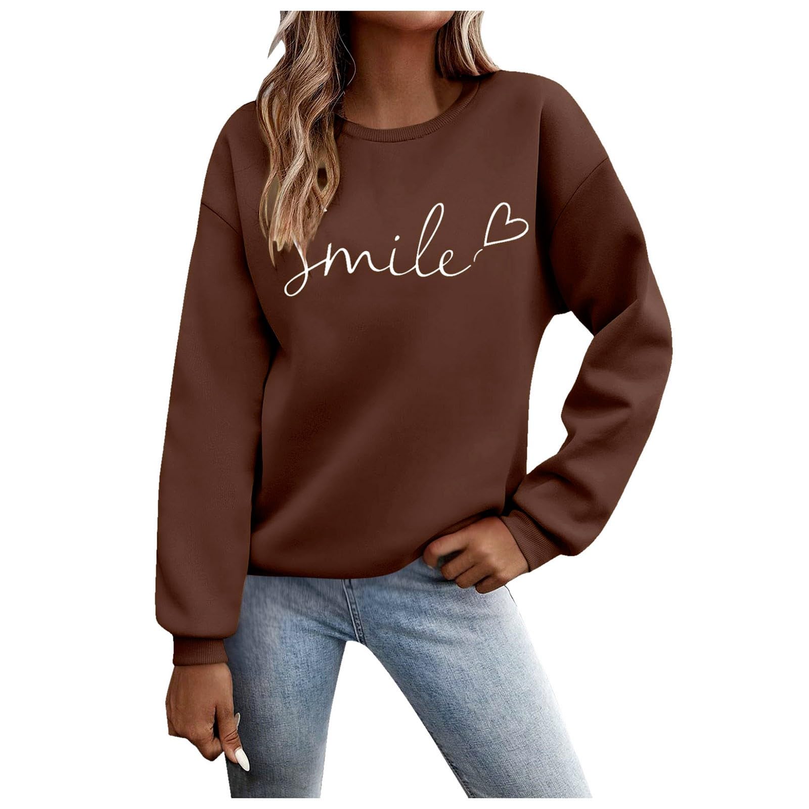 Felpa Donna - Felpa con Lettere Stampato Maniche Lunghe Girocollo Maglione Autunno Inverno Donna Lettere Stampato Comodo Casual Top Sportivo Streetwear Top