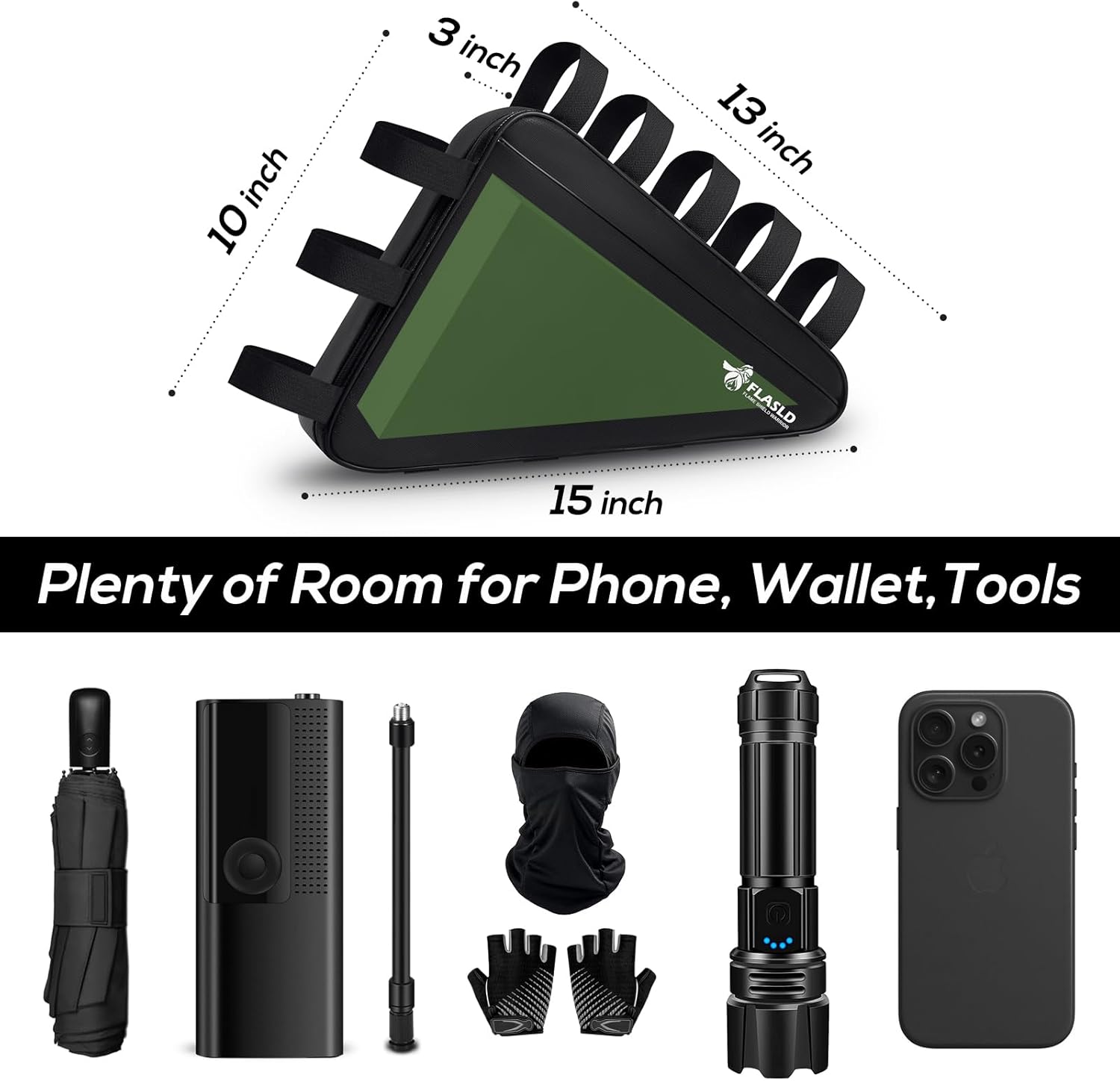 FLASLD Borsa a tracolla ignifuga per batteria di scooter elettrico, Borsa per batteria di ebike, Borsa per sella di bicicletta elettrica (Borsa da telaio triangolare - 39x34x26x8 cm)