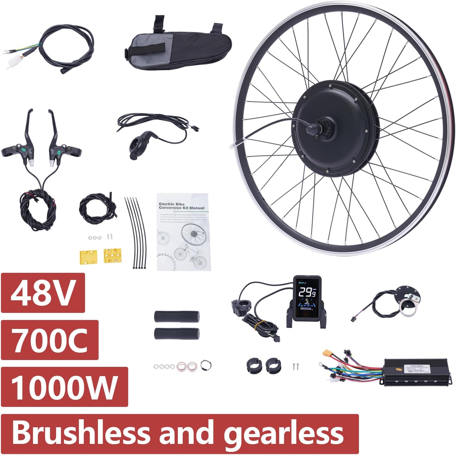 Kit di conversione per bicicletta elettrica da 28" e 29", 1000 Watt, per motore elettrico, per ruota posteriore, senza brushless, kit di conversione per bici elettrica con display LCD (per