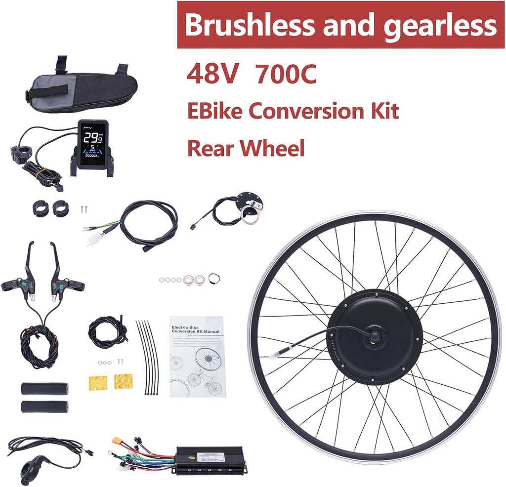 Kit di conversione per bicicletta elettrica da 28" e 29", 1000 Watt, per motore elettrico, per ruota posteriore, senza brushless, kit di conversione per bici elettrica con display LCD (per