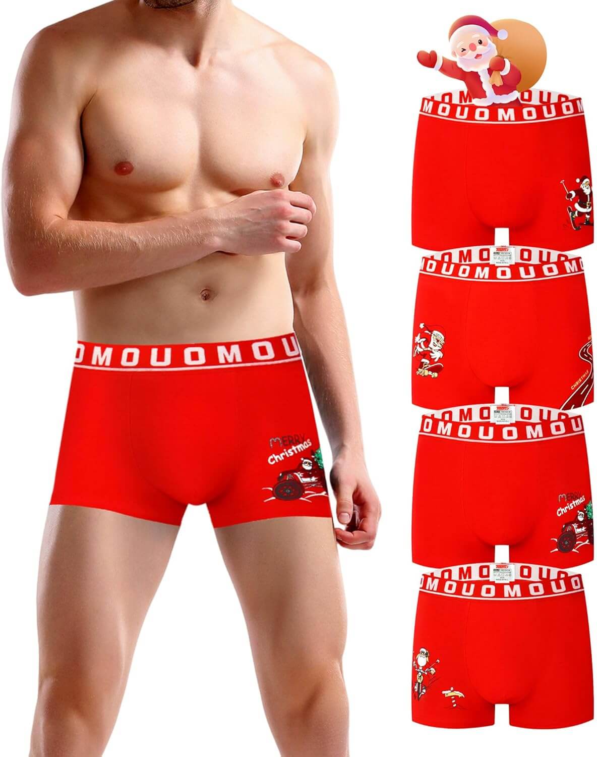 Trendy Boy Set da 4 Boxer in Cotone da Uomo – Boxer di Natale, vestibilità Regolare, Intimo Quotidiano Morbido e Traspirante