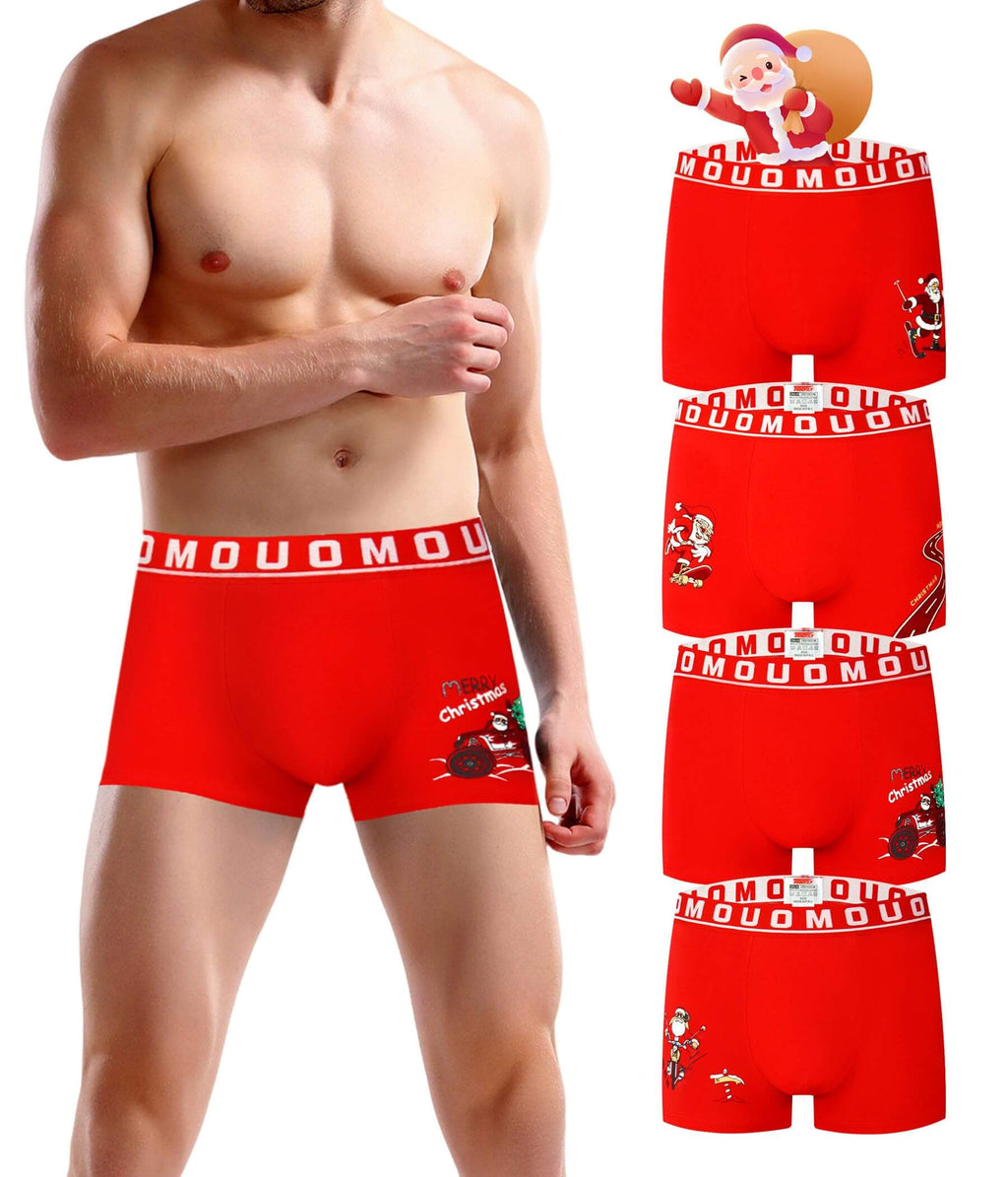 Trendy Boy Set da 4 Boxer in Cotone da Uomo – Boxer di Natale, vestibilità Regolare, Intimo Quotidiano Morbido e Traspirante