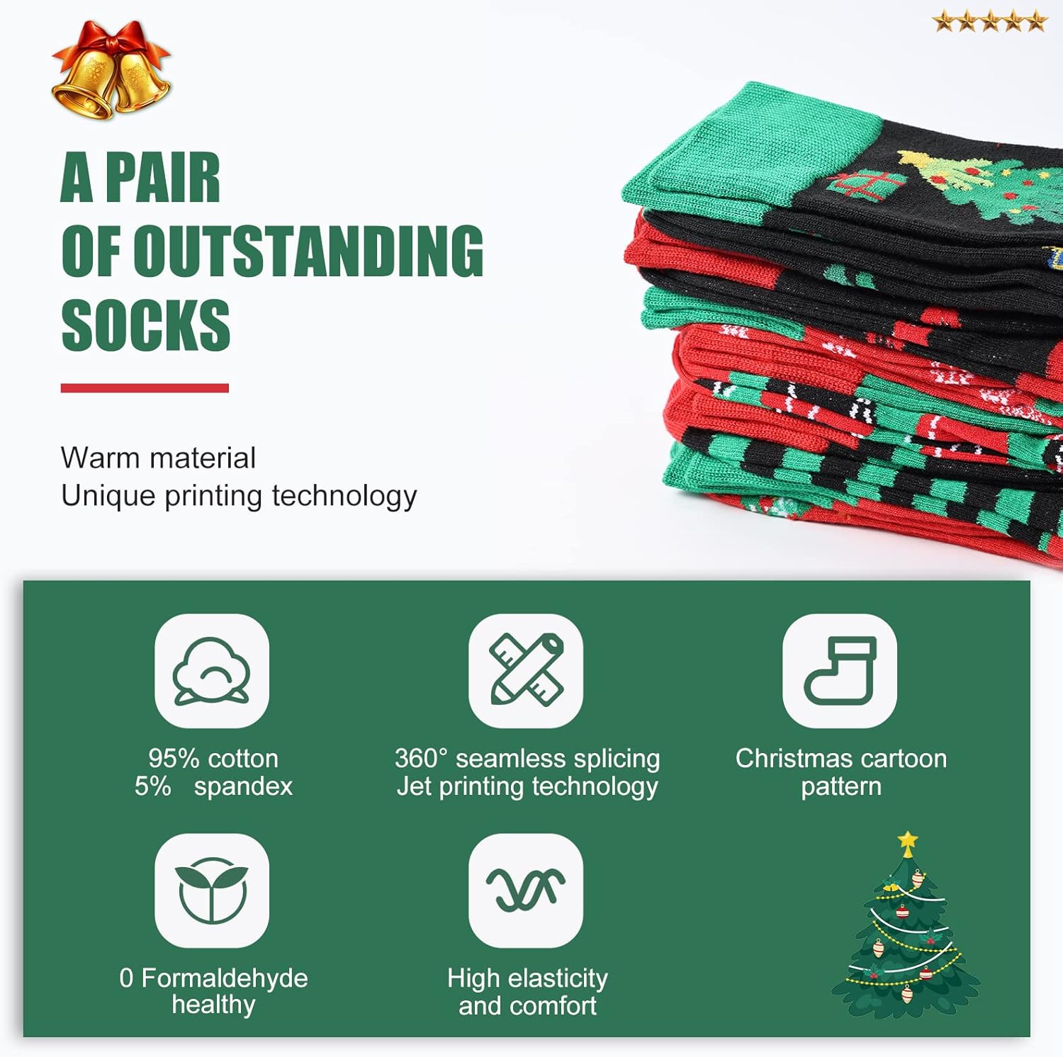 Calze di Natale per gli uomini, 6 Pack Mens Calze di Natale, Calze di Natale IT Taglia 37-46