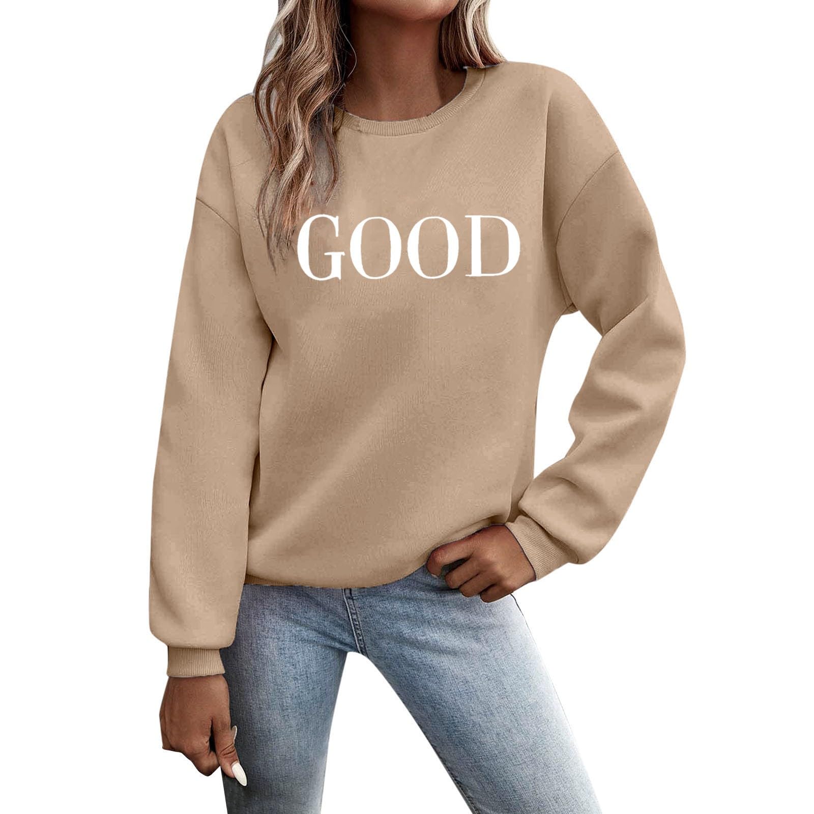 Felpa Donna - Felpa con Lettere Stampato Maniche Lunghe Girocollo Maglione Autunno Inverno Donna Lettere Stampato Comodo Casual Top Sportivo Streetwear Top