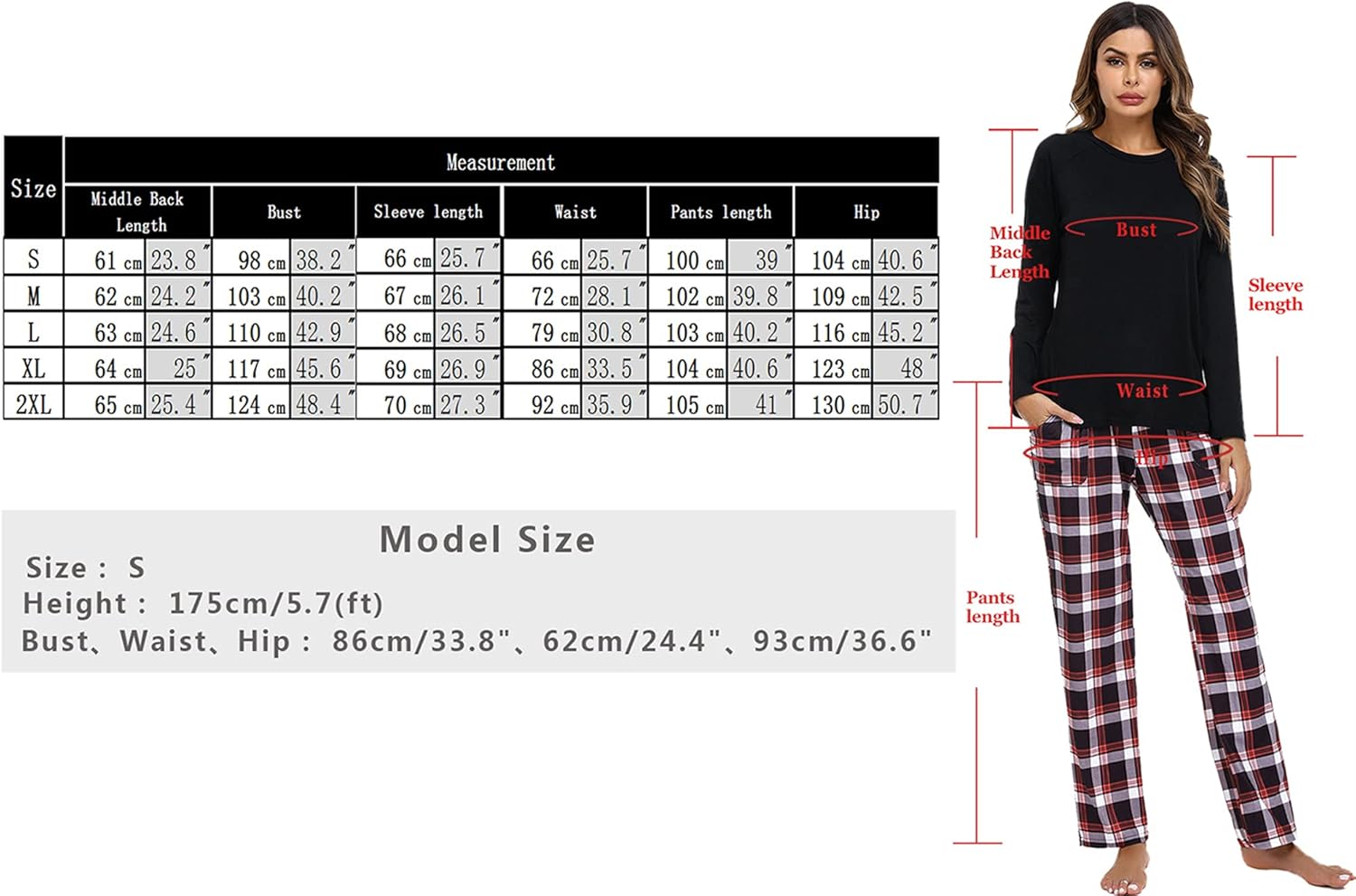 Uniexcosm Pigiama Donna, Pigiama a Quadri Donna Lungo Pigiama da Donna Cotone Leggero con Girocollo Pigiama 2 Pezzi Donna con Tasca Sciolto Accogliente per Casa e Casuale