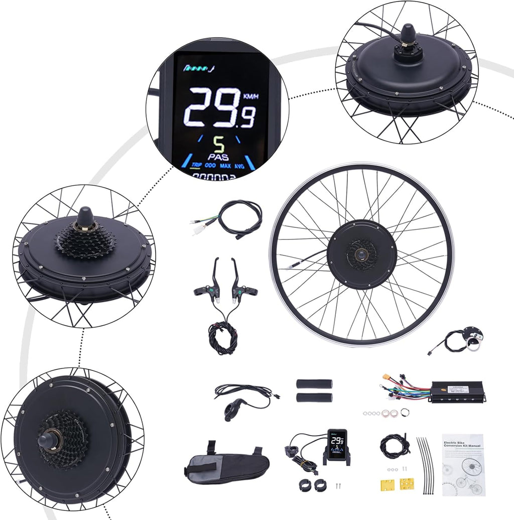 Kit di conversione per bicicletta elettrica da 28" e 29", 1000 Watt, per motore elettrico, per ruota posteriore, senza brushless, kit di conversione per bici elettrica con display LCD (per