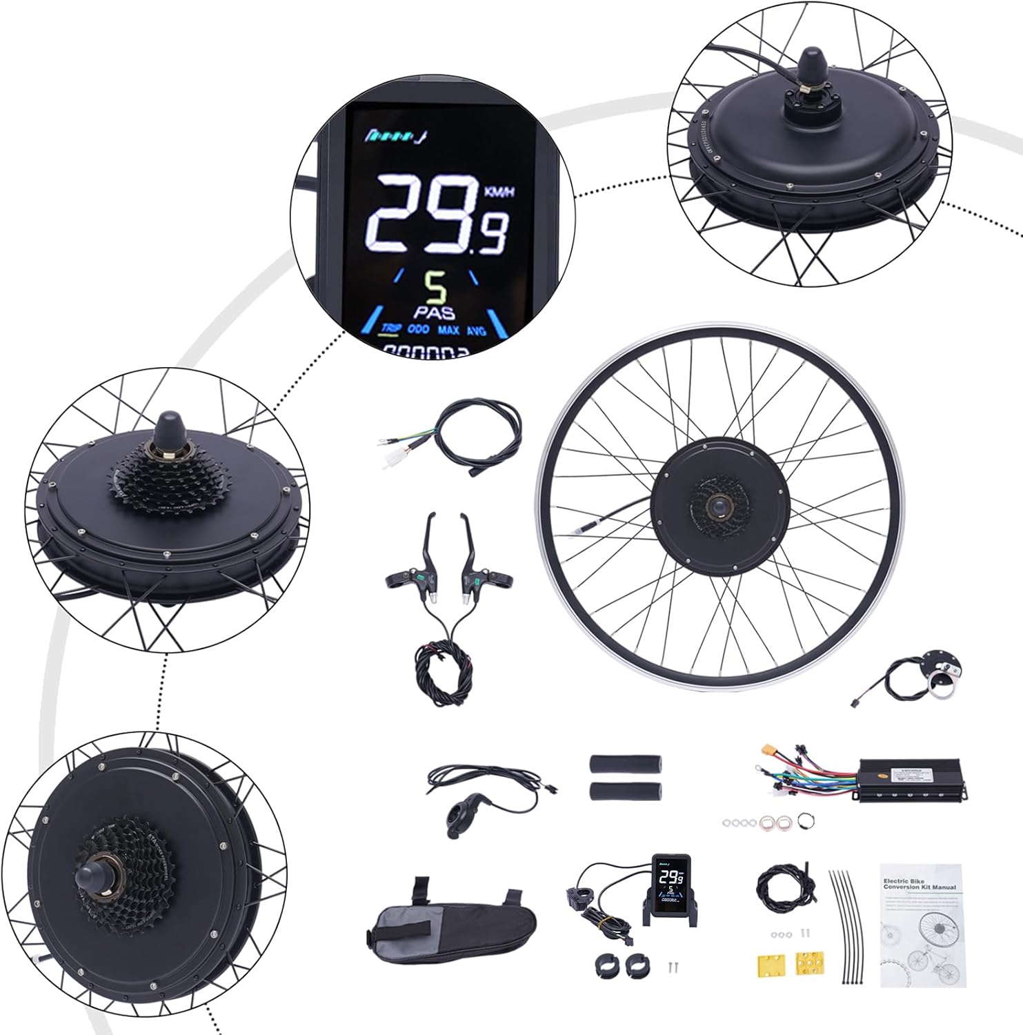Kit di conversione per bicicletta elettrica da 28" e 29", 1000 Watt, per motore elettrico, per ruota posteriore, senza brushless, kit di conversione per bici elettrica con display LCD (per