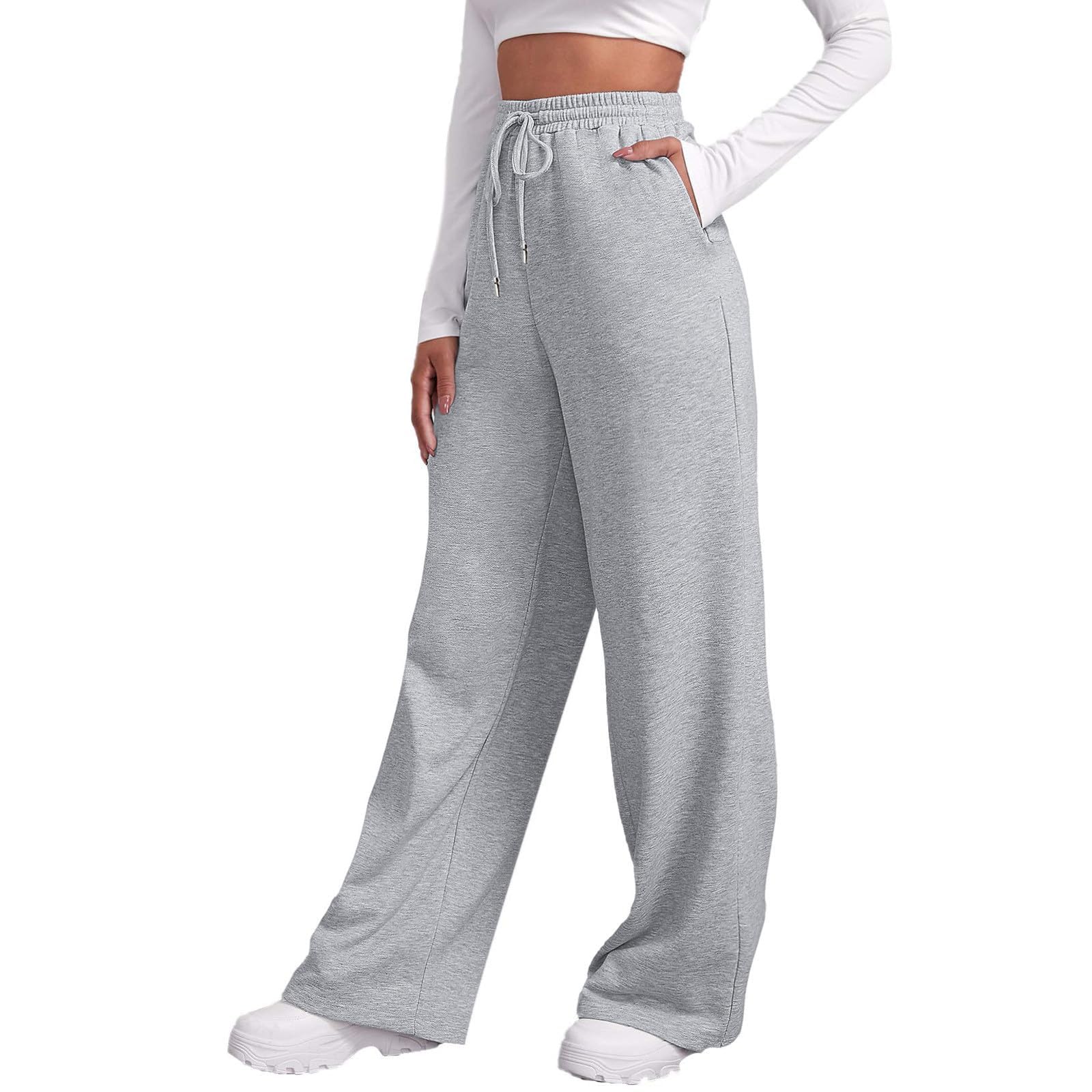 Pantaloni sportivi da donna in cotone lunghi Pantaloni della tuta con tasca Elastici Cordoncino Joggers per il tempo libero Corsa Jogging Fitness
