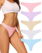 VOENXE Perizoma Mutande Donna Senza Cuciture,Slip Tanga Brasiliana Microfibra,Mutanda Taglio Laser,Seamless Women Thong,Invisibili Intimo Underwear Panties,Perizomi Vita Media Multipack,Pacco da 5