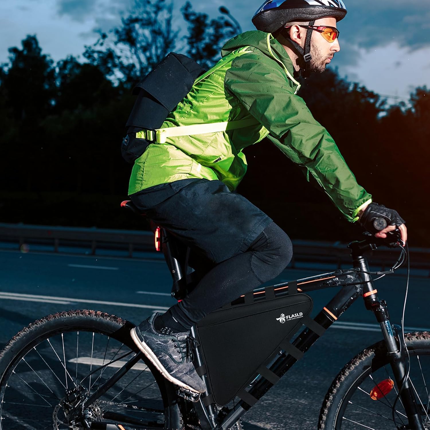 FLASLD Borsa a tracolla ignifuga per batteria di scooter elettrico, Borsa per batteria di ebike, Borsa per sella di bicicletta elettrica (Borsa da telaio triangolare - 39x34x26x8 cm)