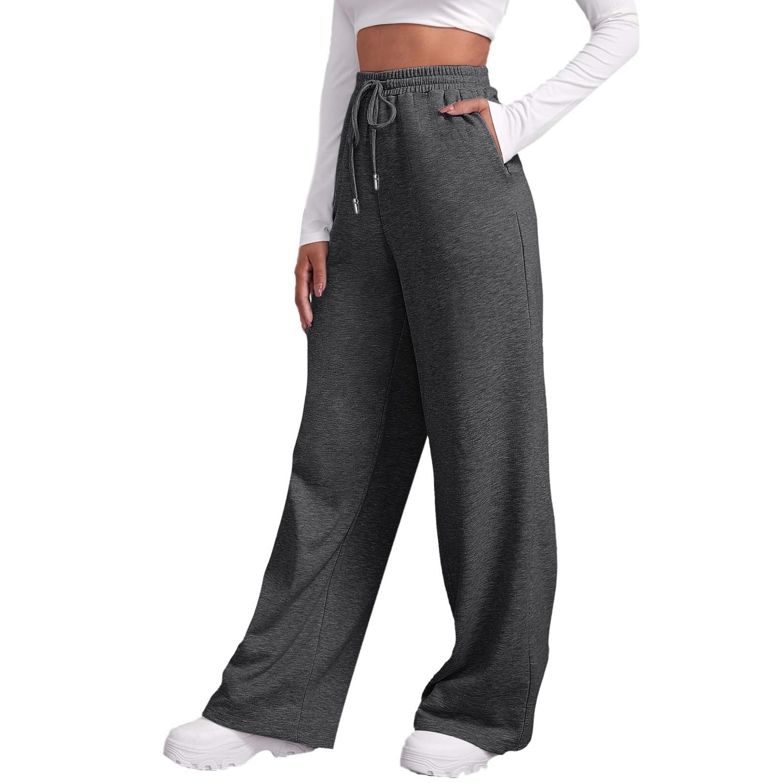 Pantaloni sportivi da donna in cotone lunghi Pantaloni della tuta con tasca Elastici Cordoncino Joggers per il tempo libero Corsa Jogging Fitness