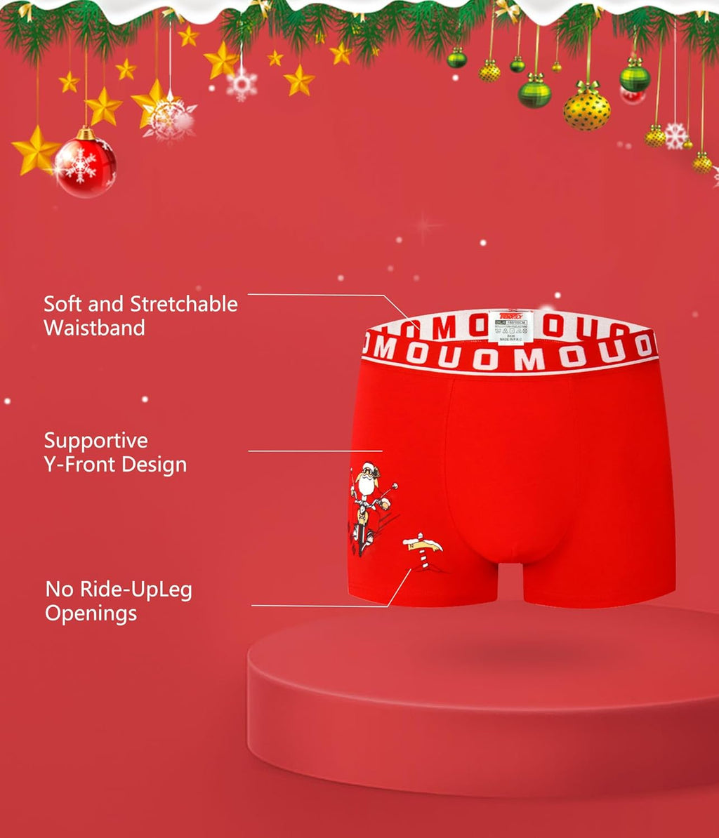 Trendy Boy Set da 4 Boxer in Cotone da Uomo – Boxer di Natale, vestibilità Regolare, Intimo Quotidiano Morbido e Traspirante