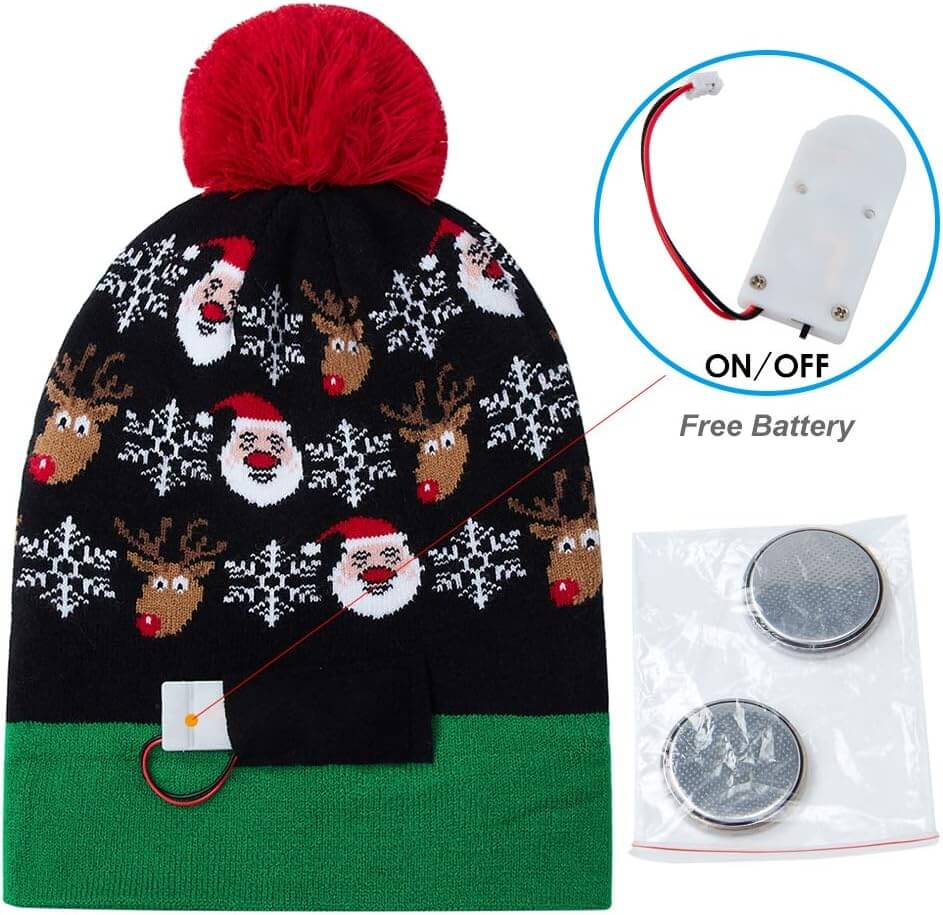 AIDEAONE LED Cappello da Festa per Maglione Brutto Illuminato a Maglia Berretti Natalizi per la Festa di Natale