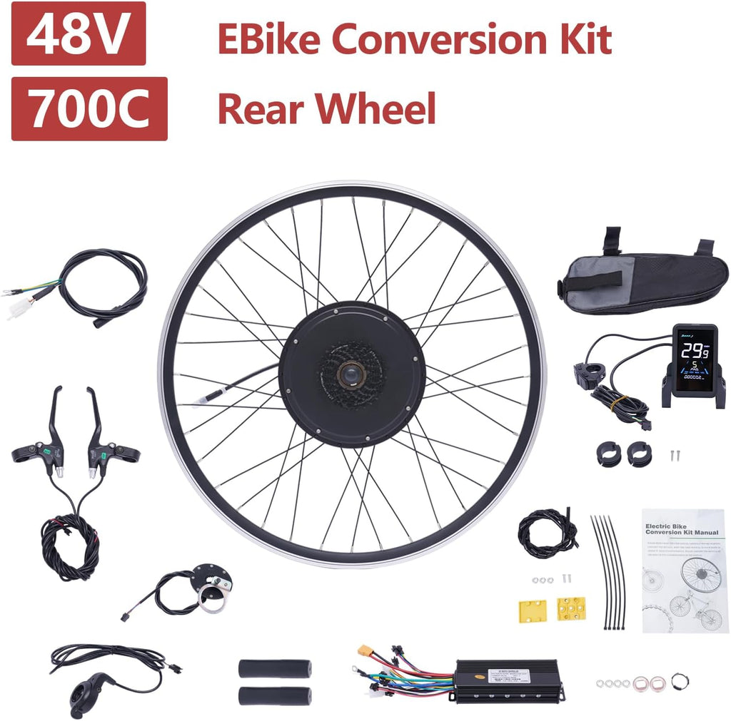 Kit di conversione per bicicletta elettrica da 28" e 29", 1000 Watt, per motore elettrico, per ruota posteriore, senza brushless, kit di conversione per bici elettrica con display LCD (per