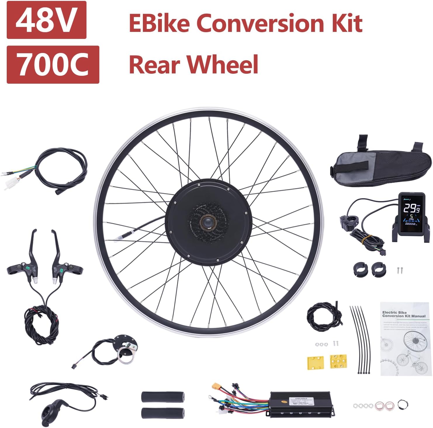 Kit di conversione per bicicletta elettrica da 28" e 29", 1000 Watt, per motore elettrico, per ruota posteriore, senza brushless, kit di conversione per bici elettrica con display LCD (per