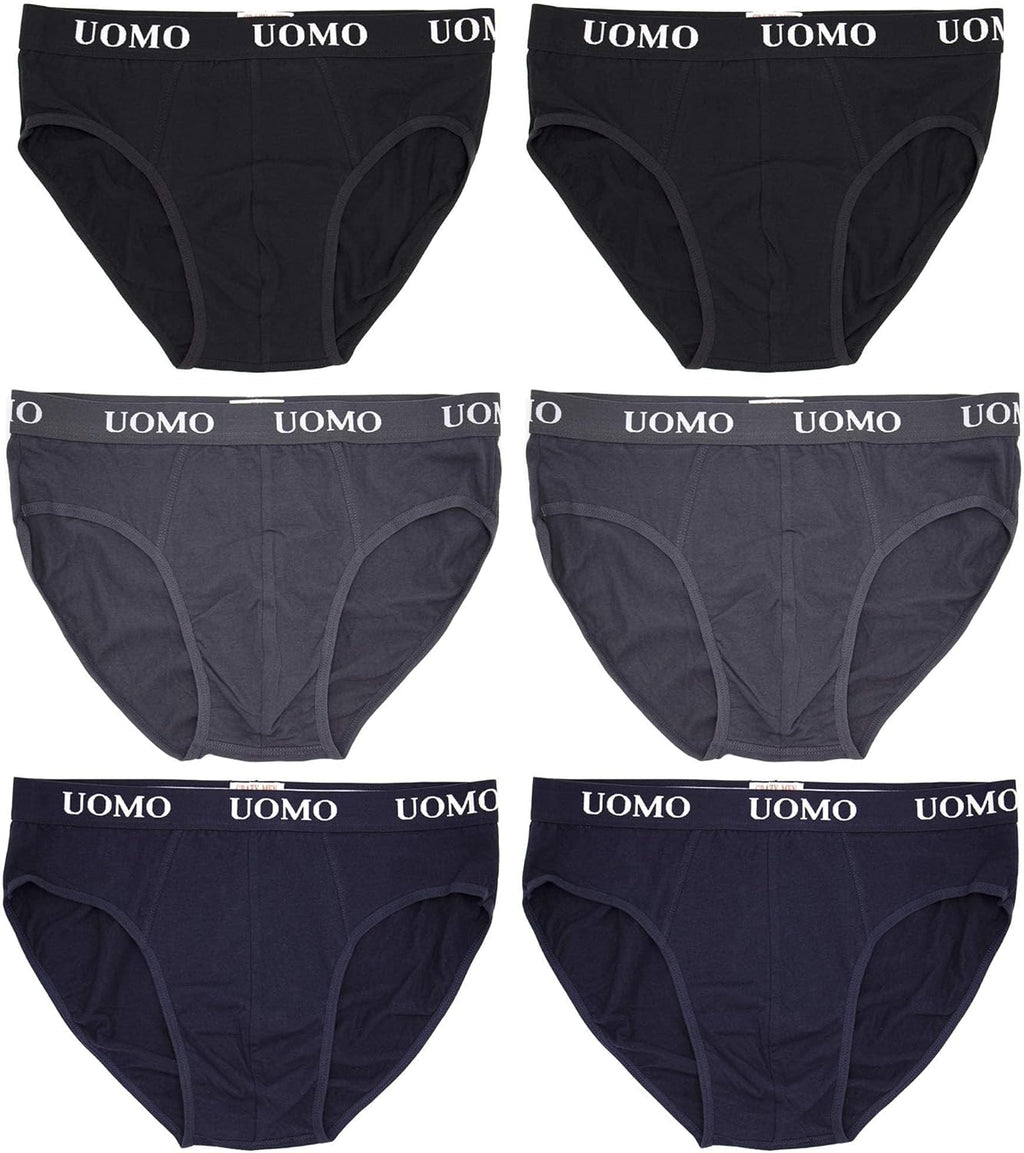 Poligono Slip Uomo, Mutande Maschili, Intimo Cotone Tessuto Morbido, Underwear Vita Bassa, Pacco da 6, Colori Assortiti, Bianco, Nero, Grigio, Blu