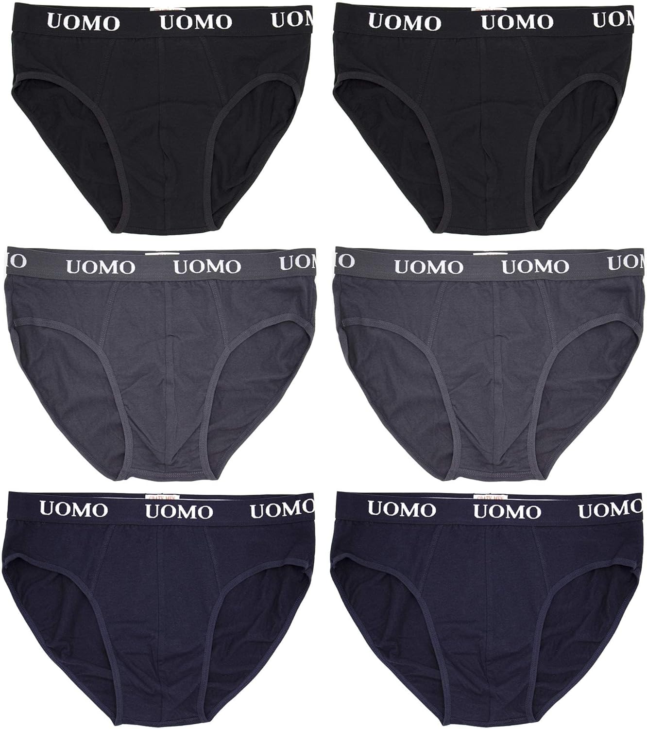 Poligono Slip Uomo, Mutande Maschili, Intimo Cotone Tessuto Morbido, Underwear Vita Bassa, Pacco da 6, Colori Assortiti, Bianco, Nero, Grigio, Blu