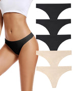 VOENXE Perizoma Mutande Donna Senza Cuciture,Slip Tanga Brasiliana Microfibra,Mutanda Taglio Laser,Seamless Women Thong,Invisibili Intimo Underwear Panties,Perizomi Vita Media Multipack,Pacco da 5