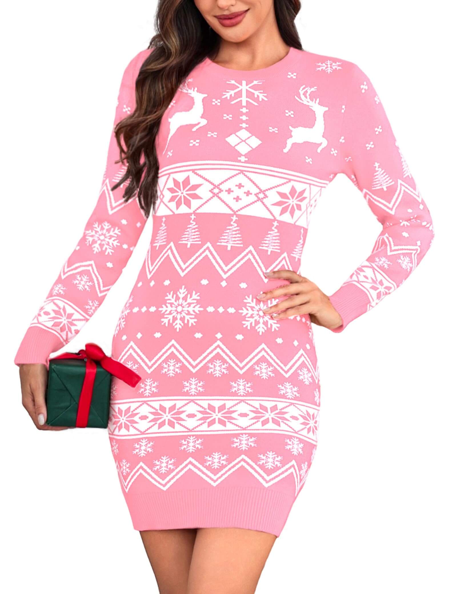 Vestito Donna Invernale Elegante Abito in Maglia Collo Alto/Girocollo Maglione Lungo Caldo Aderente Elasticizzato Vestiti Pullover Manica Lunga Autunno